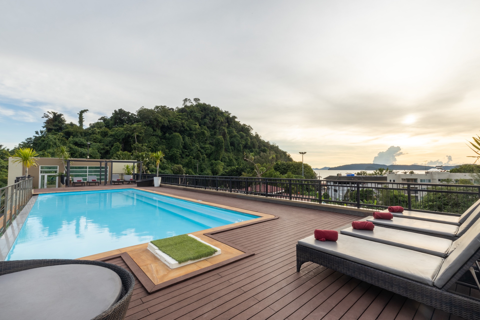 Rooftop pool at sunset